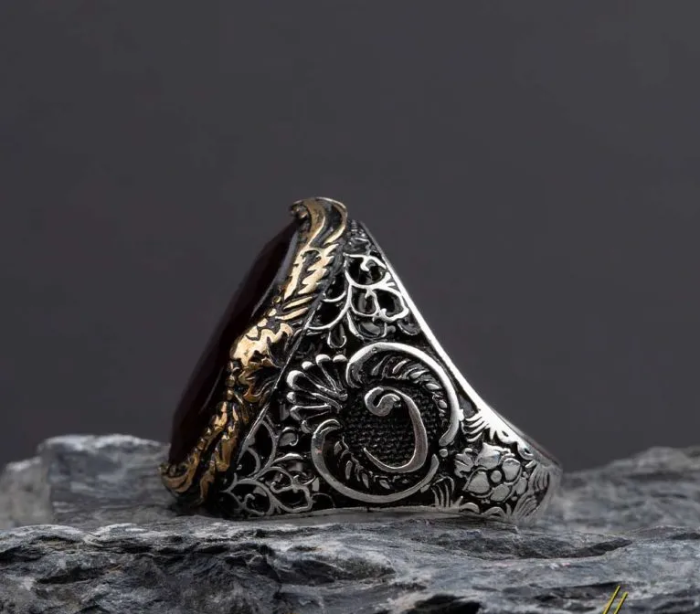 Red Zircon Classic Silver Men Ring