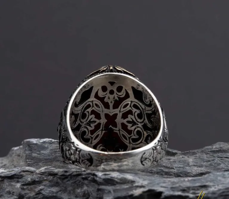 Red Zircon Classic Silver Men Ring