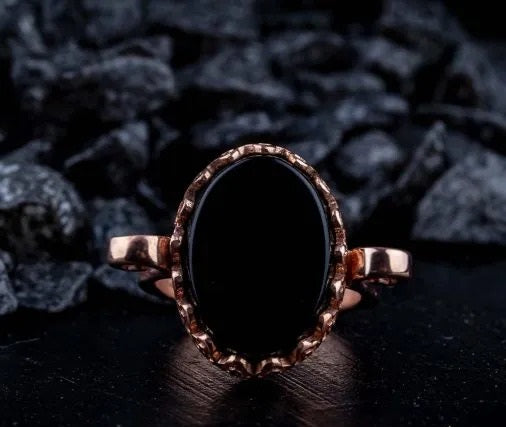 Black Aqeeq Hand Made Simple Women Ring (Rose Gold Plated)
