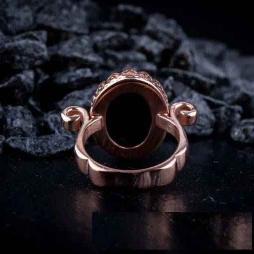 Black Aqeeq Hand Made Simple Women Ring (Rose Gold Plated)