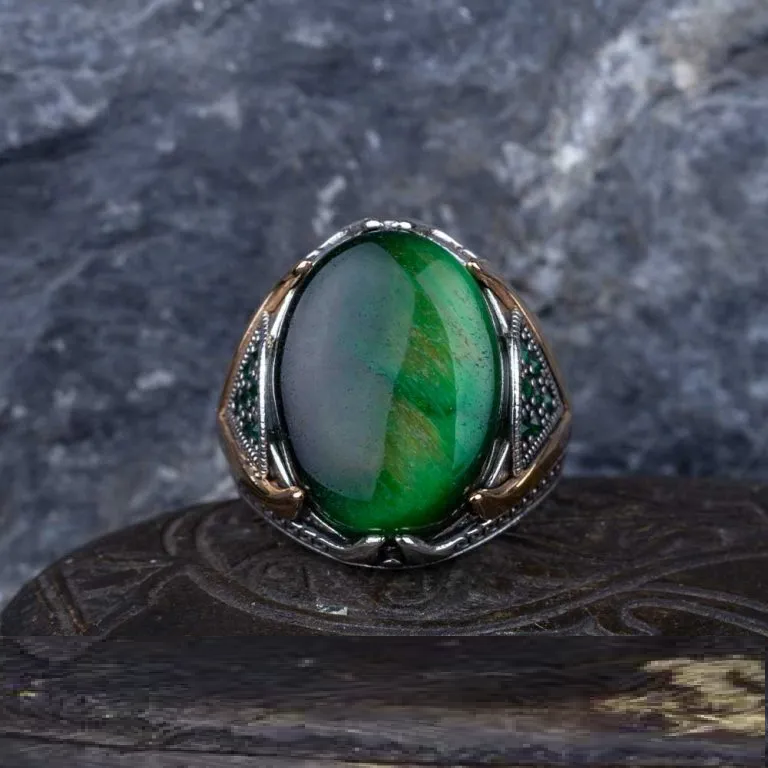 Rectangle Tiger’s Eye Knitted Silver Men Ring