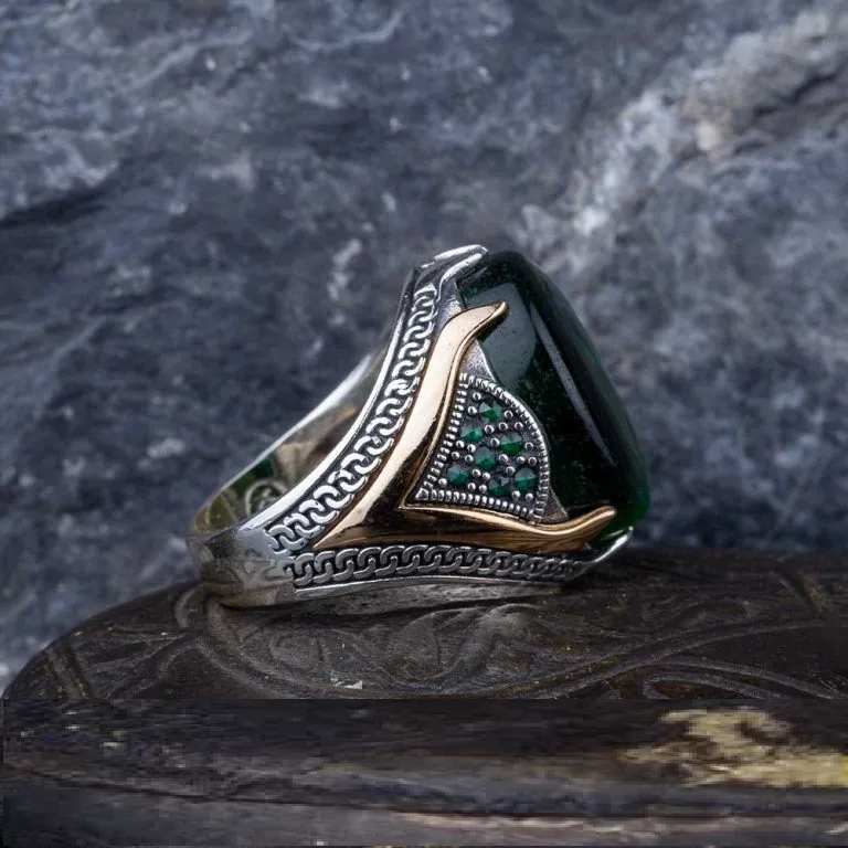 Rectangle Tiger’s Eye Knitted Silver Men Ring