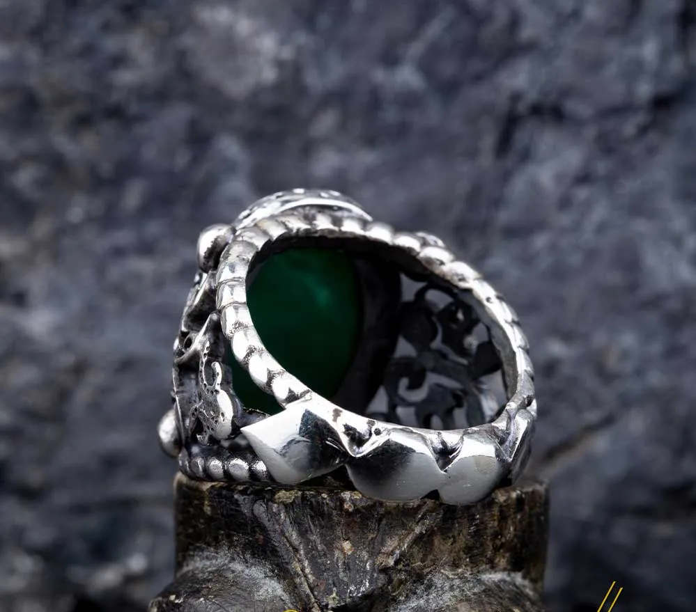 Seal Of Prophet Mohammad Green Aqeeq Ring