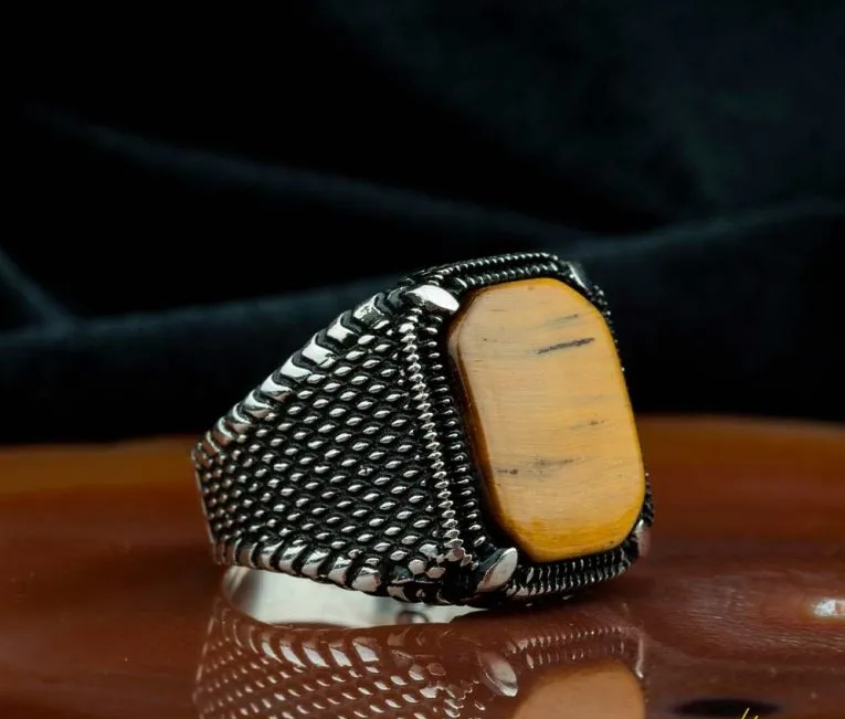 Square Tiger’s Eye Classic Silver Ring