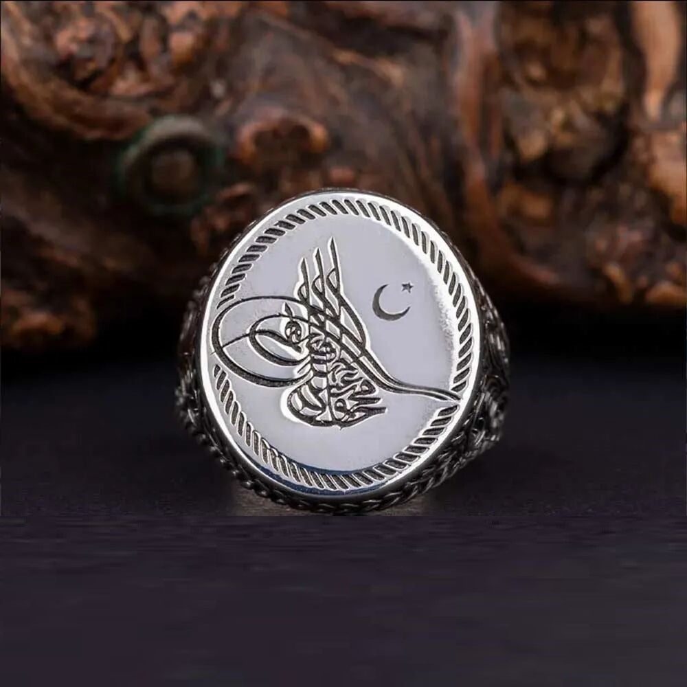 Stoneless Design Silver Men Ring With Tughra