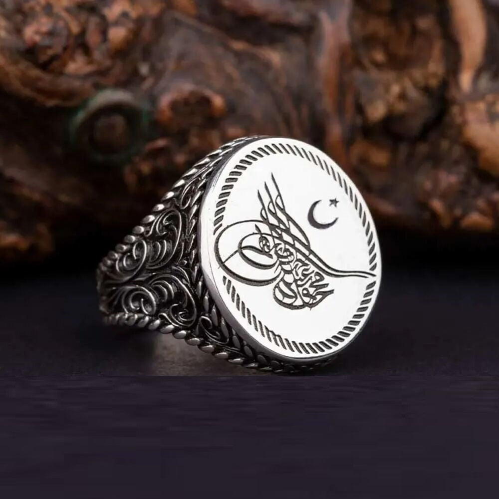 Stoneless Design Silver Men Ring With Tughra