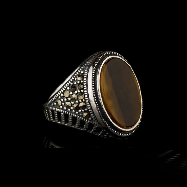 Tiger’s Eye and Marcasite Designer Ring