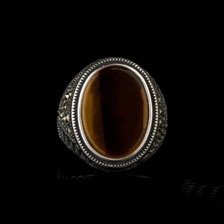 Tiger’s Eye and Marcasite Designer Ring