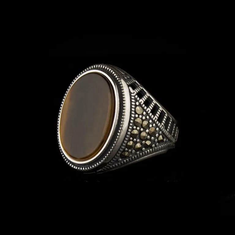 Tiger’s Eye and Marcasite Designer Ring