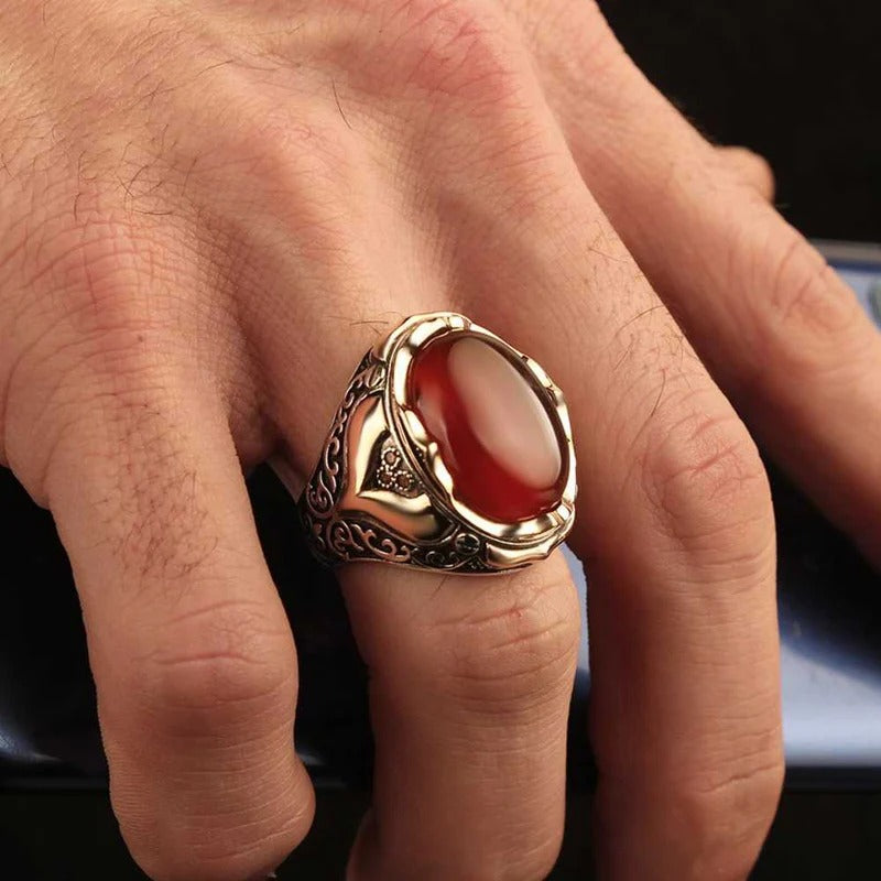 Carnelian Agate Aqeeq 925 Sterling Silver Elegant Mens Ring