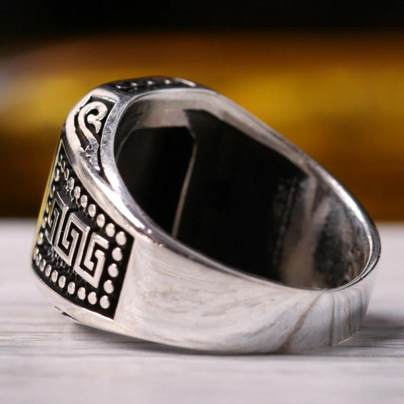 Classic 925 Sterling Silver Black Onyx Stone Mens Ring