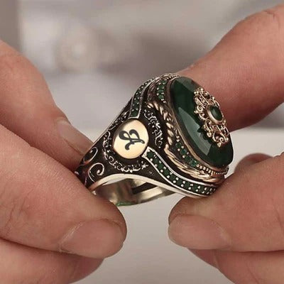 Customizable Special 925 Sterling Silver Emerald Stone Heavy Mens Ring