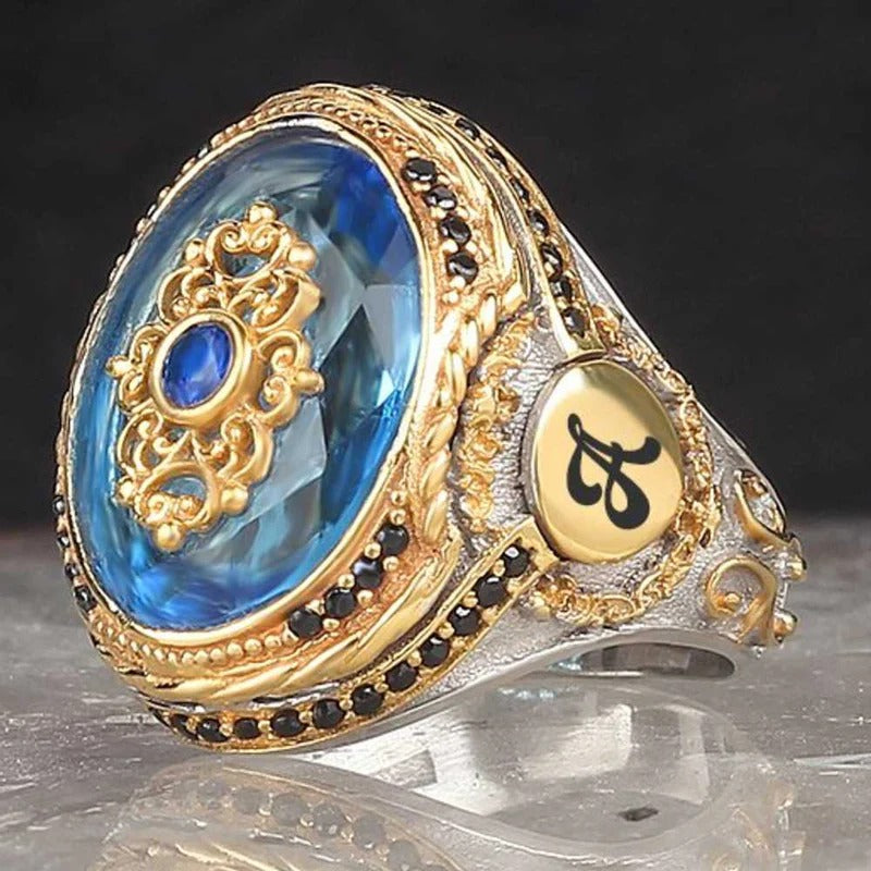 Customizable Two Letter Multi Stones 925 Sterling Silver Mens Ring