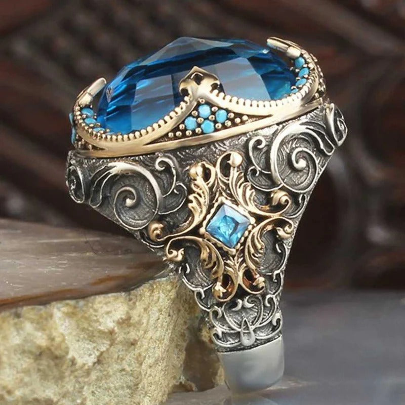 Elegant Dome 925 Sterling Silver Aquamarine Stone Mens Ring