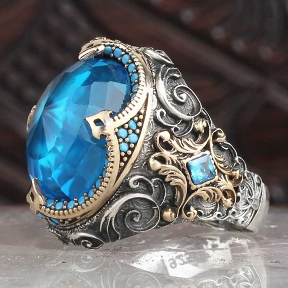 Elegant Dome 925 Sterling Silver Aquamarine Stone Mens Ring