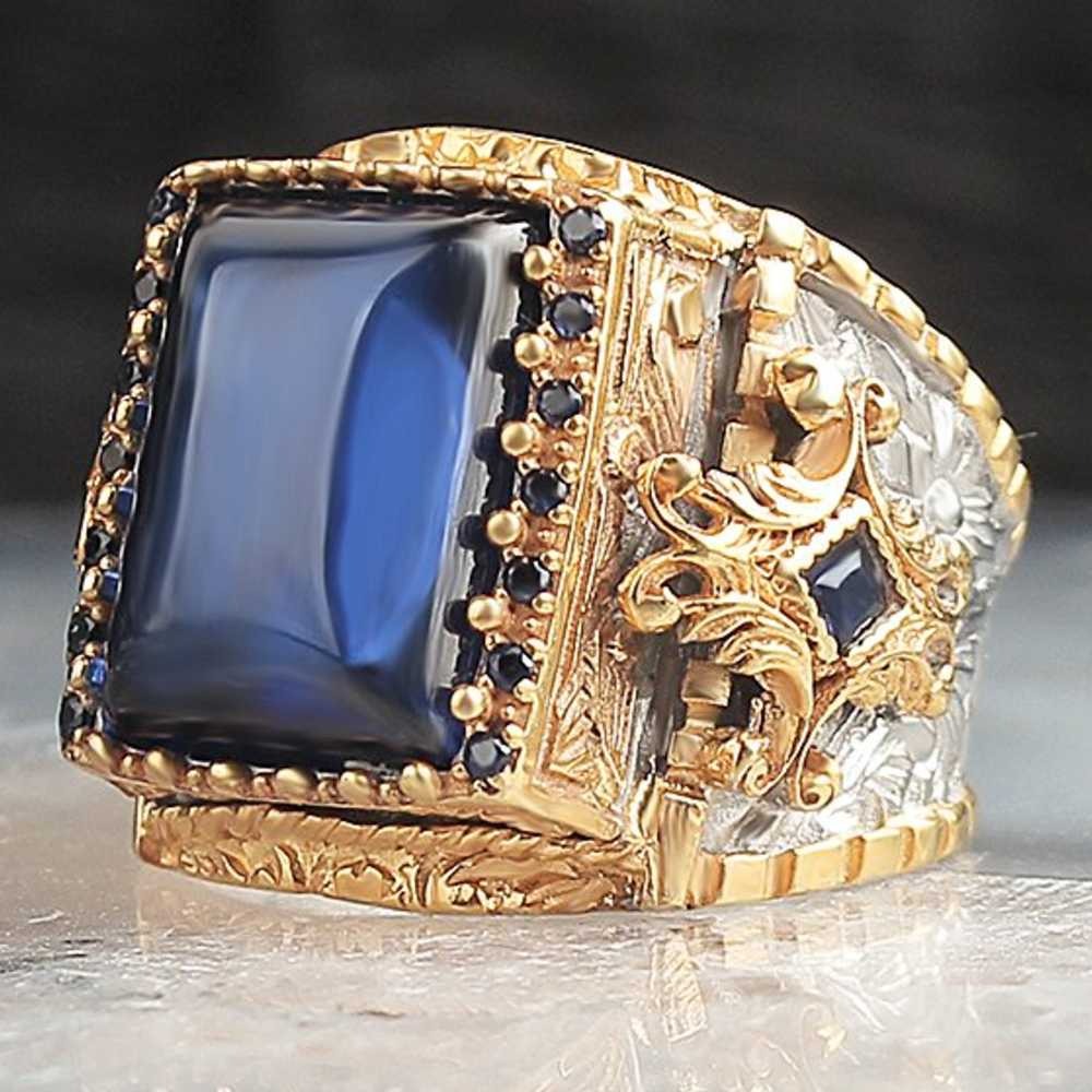 Elegant Handmade Sapphire Stone 925 Sterling Silver Heavy Mens Ring