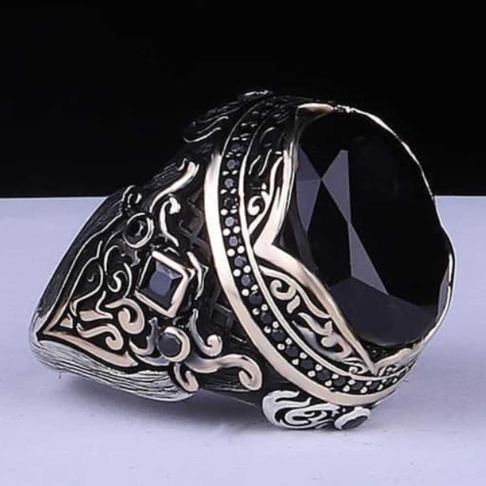 Elegant Natural Onyx Stone 925 Sterling Silver Mens Ring