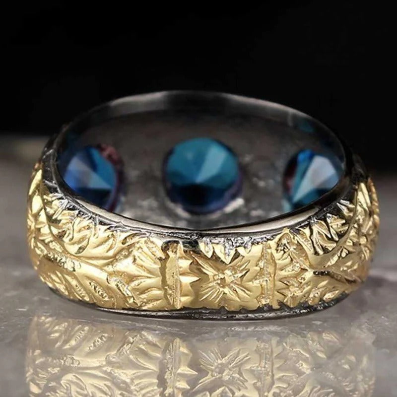 Elegant Three Aquamarine Stone 925 Sterling Silver Handmade Mens Ring