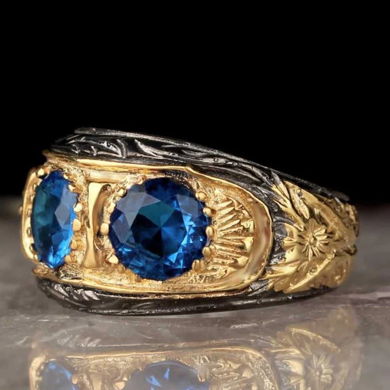 Elegant Three Aquamarine Stone 925 Sterling Silver Handmade Mens Ring