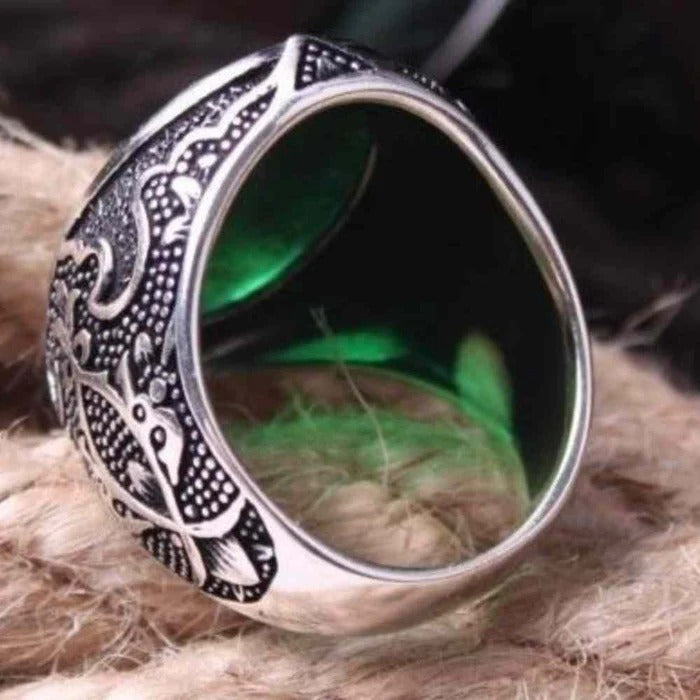 Exclusive Beautiful Emerald Stone 925 Sterling Silver Mens Ring