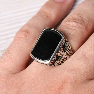 Fresh 925 Sterling Silver Black Onyx Stone Mens Ring