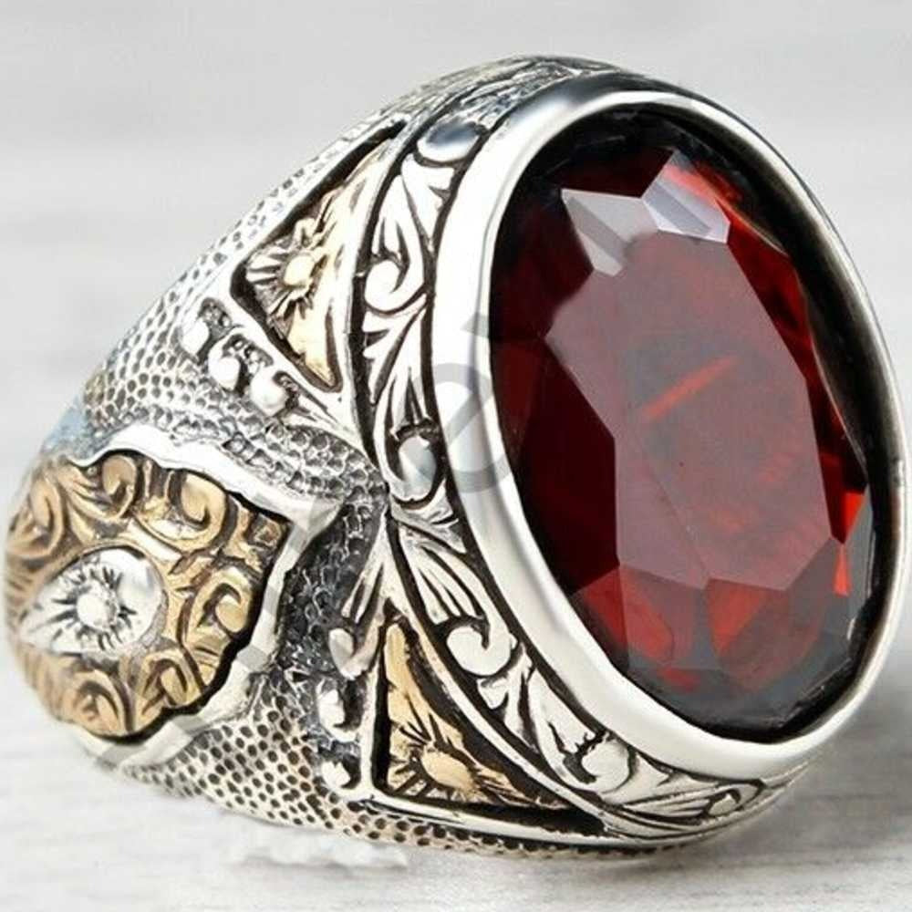 Handcrafted 925 Sterling Silver Ruby Stone Mens Ring