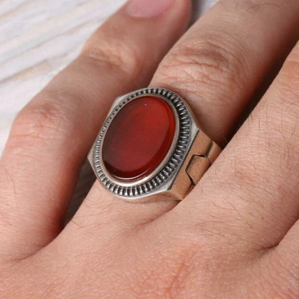Handmade 925 Sterling Silver Clock Style Agate Aqeeq Stone Mens Ring