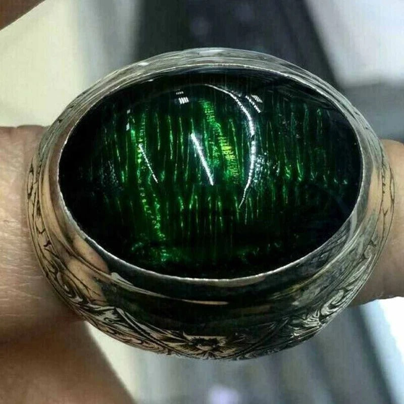 Handmade 925 Sterling Silver Elegant Heavy Emerald Mens Ring