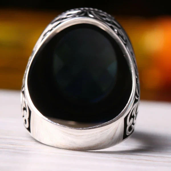 Handmade 925 Sterling Silver Facet Sapphire Stone Mens Ring