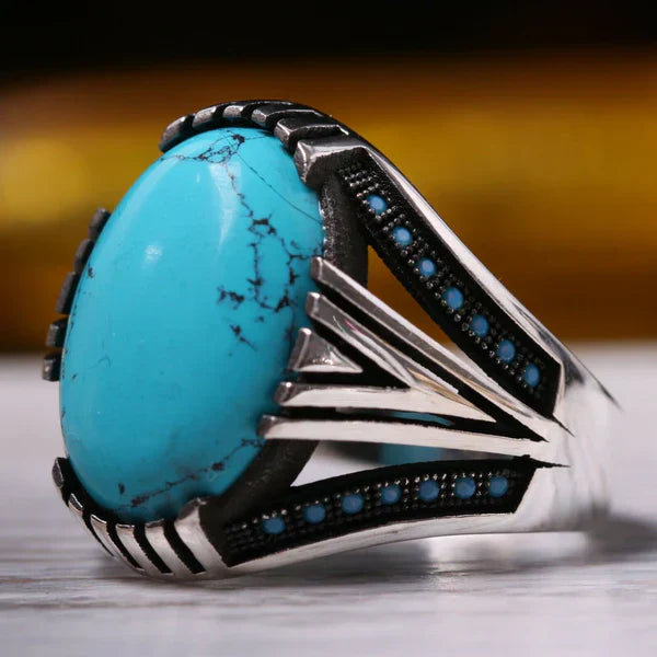 Handmade 925 Sterling Silver Multi Turquoise Stone Mens Ring