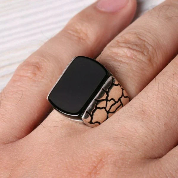 Handmade 925 Sterling Silver Sidewalk Style Onyx Stone Mens Ring