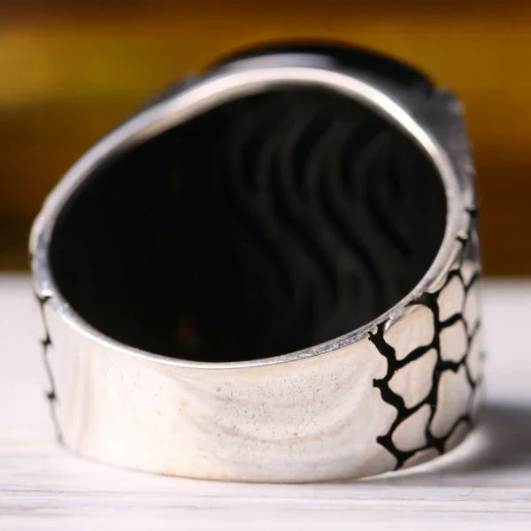 Handmade 925 Sterling Silver Sidewalk Style Onyx Stone Mens Ring