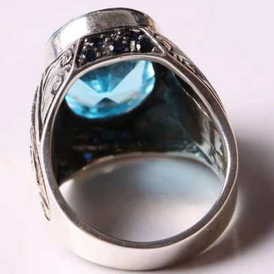 Handmade 925 Sterling Silver with Aquamarine Stone Mens Ring