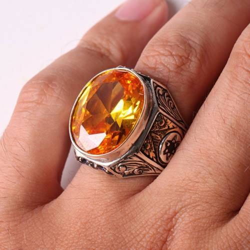 Handmade 925 Sterling Silver with Citrine Stone Mens Ring