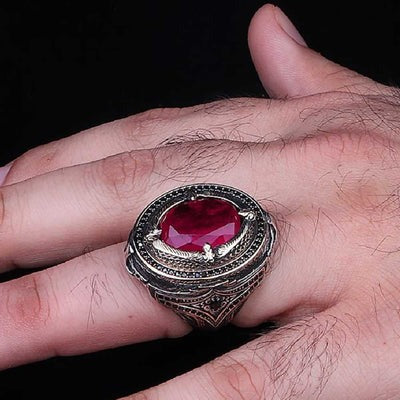 Heavy and Elegant 925 Sterling Silver Natural Ruby Stone Mens Ring