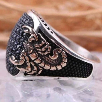 Heavy Scorpion Onyx Stone 925 Sterling Silver Black Mens Ring