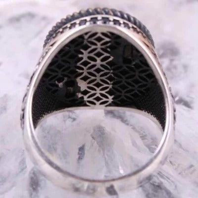 King Eagle Onyx Stone 925 Sterling Silver Handmade Black Mens Ring