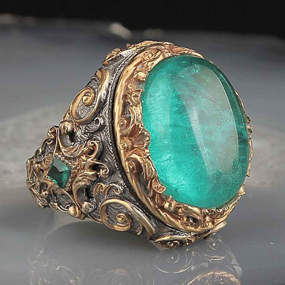 Luxury New 925 Sterling Silver Tourmaline Stone Mens Ring