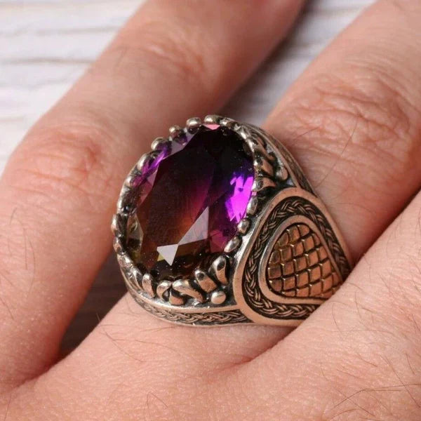 Luxury Tourmaline Stone 925 Sterling Silver Mens Ring