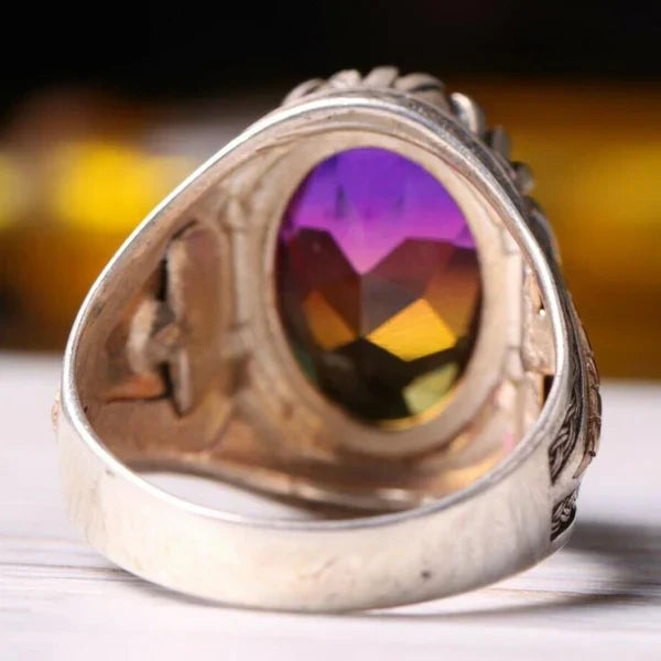Luxury Tourmaline Stone 925 Sterling Silver Mens Ring