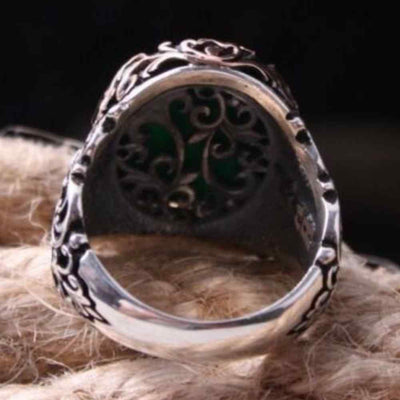 Most Popular Green Agate Style 925 Sterling Silver Mens Ring