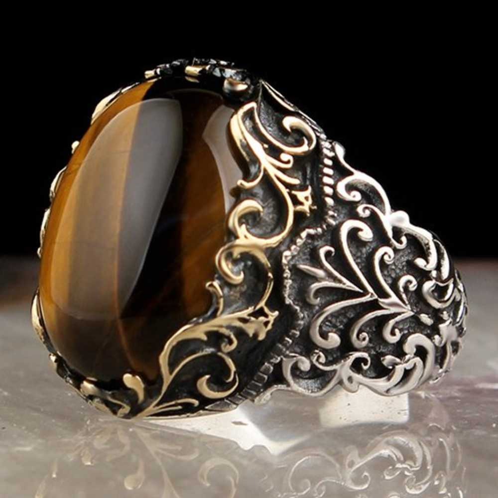 Most Popular Natural Tigers Eye Stone 925 Sterling Silver Great Mens R