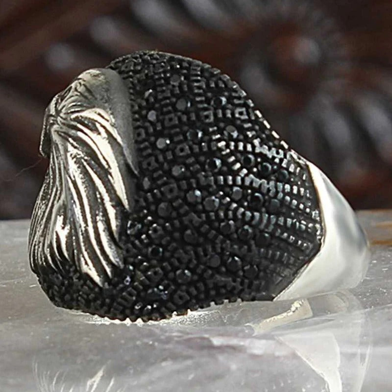 Multi Black Onyx Stone Eagle Style 925 Sterling Silver Mens Ring