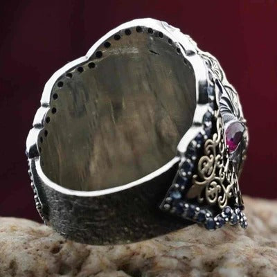 Multi Stone Luxury Green Tourmaline Stone 925 Silver Mens Ring