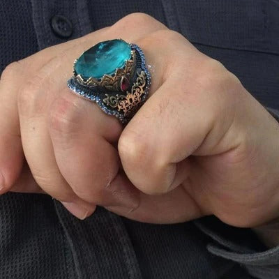 Multi Stone Luxury Green Tourmaline Stone 925 Silver Mens Ring