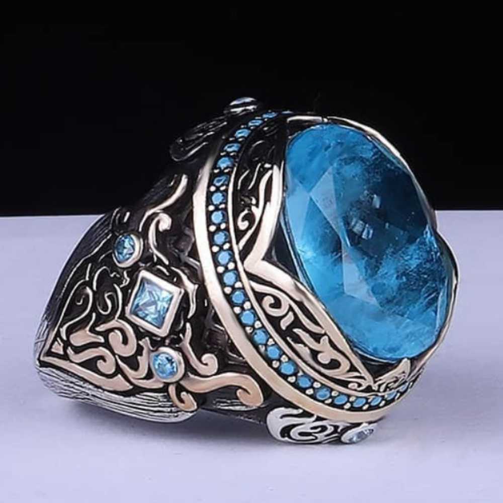 Natural Aquamarine Gemstone 925 Sterling Silver Best Mens Ring