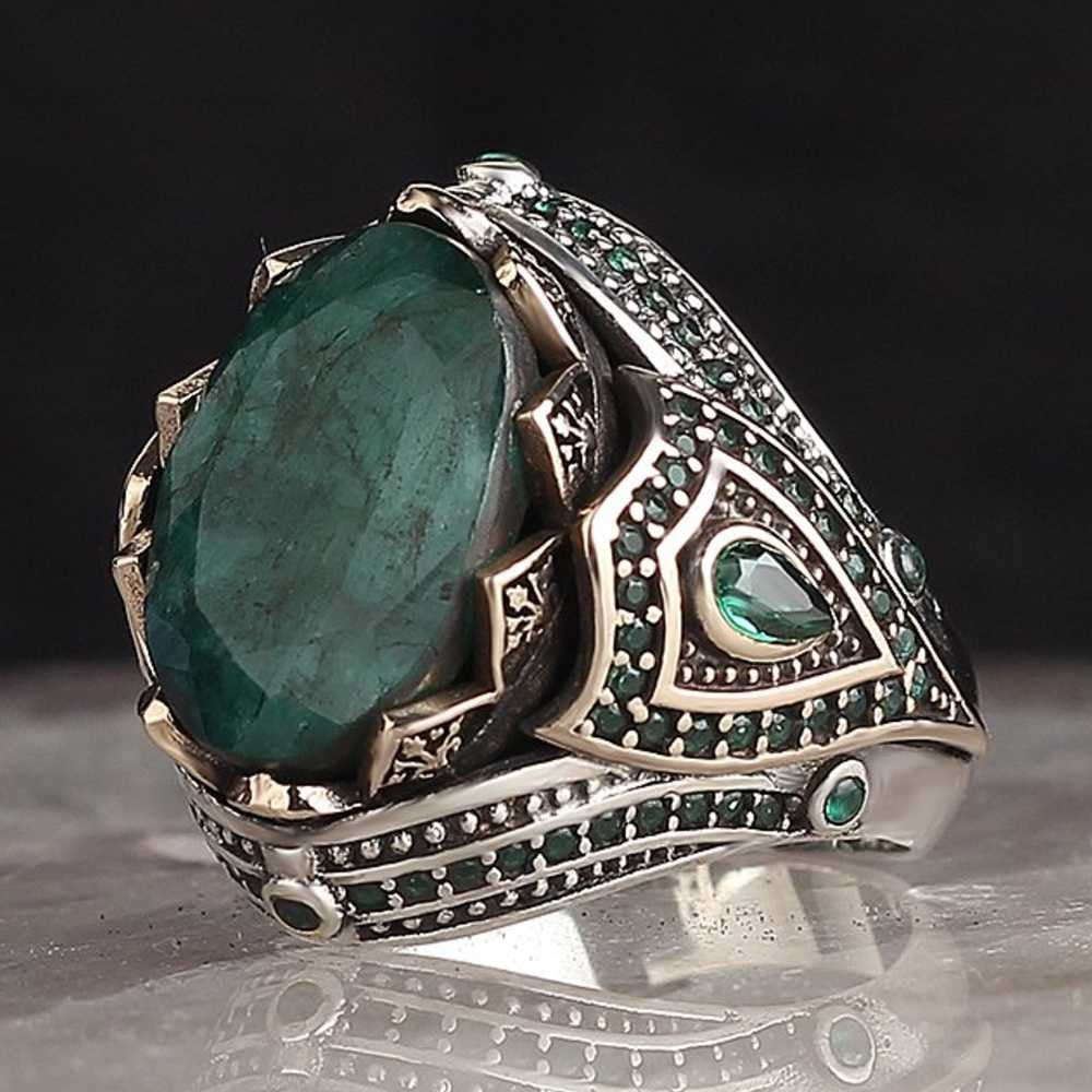 Natural Emerald Stone 925 Sterling Exclusive Nice Mens Ring