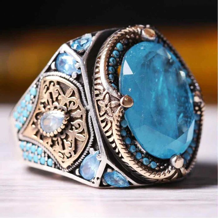 Natural Paraiba Tourmaline Stone 925 Sterling Silver Mens Ring