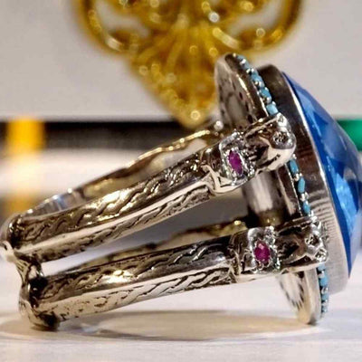 Natural Stones 925 Sterling Silver Unique Mens Ring