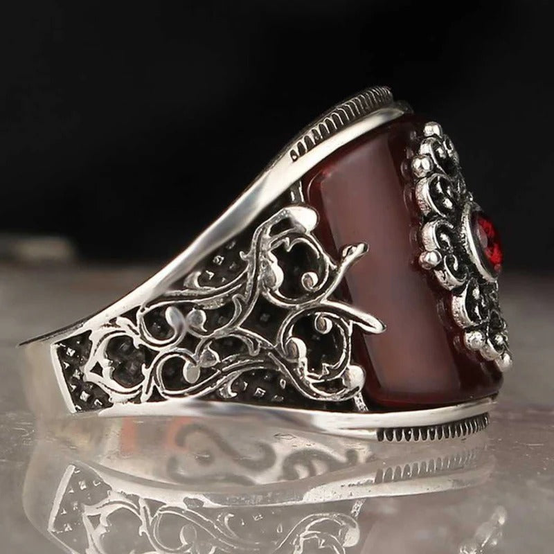Noble Red Agate Best 925 Sterling Silver Handmade Mens Ring